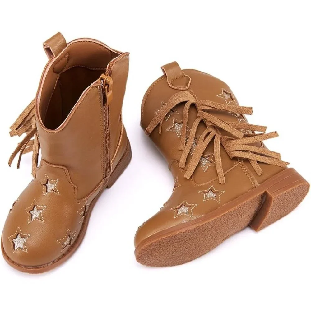 Girls 1-Camel Microfiber Little Kids Mid Calf Western Pointed Toe Riding Boots